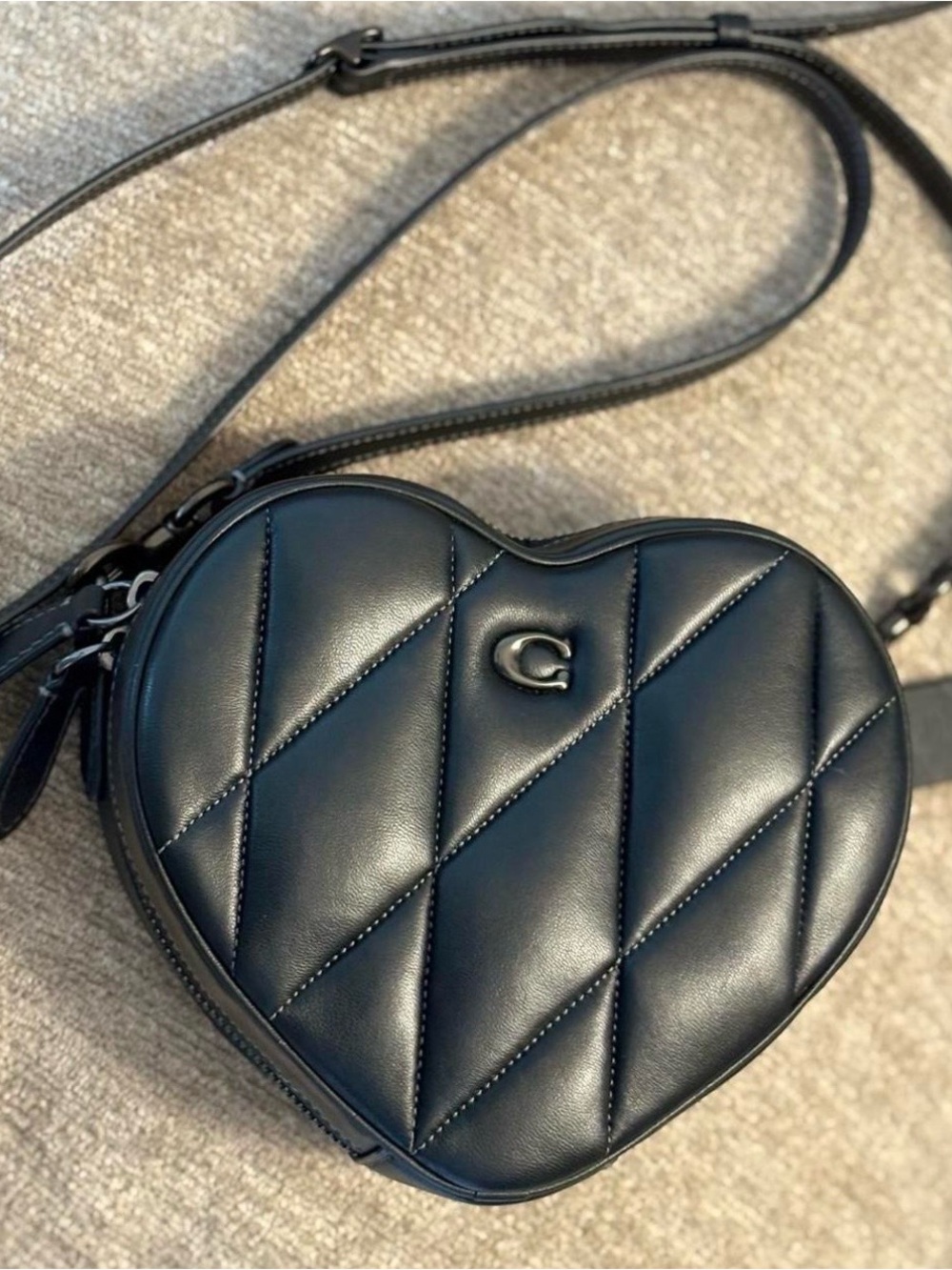C Quilted Heart Crossbody Bag in Black